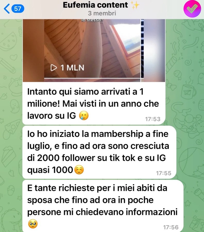 Messaggio di una persona del Club: ha iniziato la membership a fine luglio e un video è arrivato a un milione di visualizzazioni