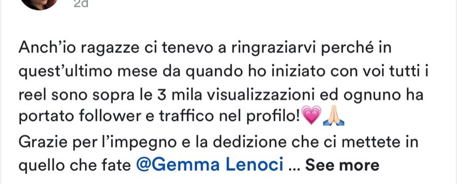 Commento: tutti i reel sopra le 3 mila visualizzazioni
