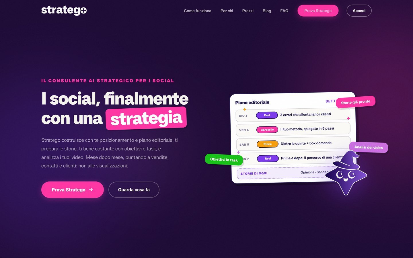 Il sito di Stratego: il consulente AI strategico per i social